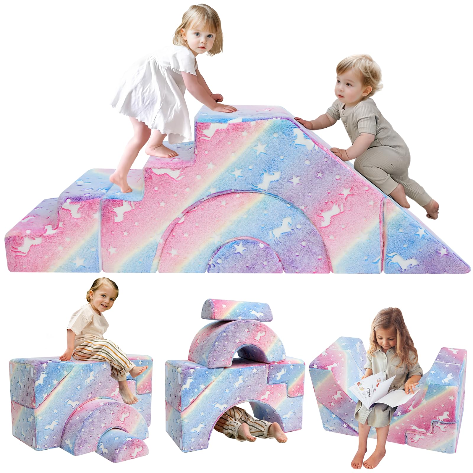 MeMoreCool Foam Climbing Toddler Couch - Modular Kids Sofa with Slide & Stair | Convertible Baby Play Couch for Playroom & Nursery | Sectional Play Furniture for Crawling, Climbing & Toddler Activities | Perfect for Indoor Playtime, Birthday Gifts & Daycare Centers