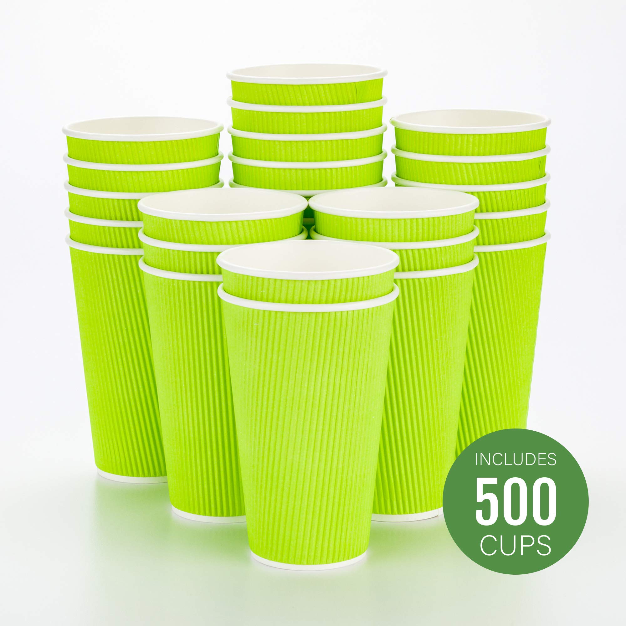 16oz Disposable Coffee Cups (500 Pack) - Eco-Friendly Ripple Wall Hot Cups for Coffee, Tea & More | Rolled Rim, Insulated Paper Cups | Lids Sold Separately | Perfect for Cafes, Offices & Home Use