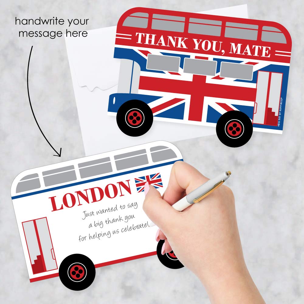 Big Dot of Happiness Cheerio, London - British Themed Thank You Cards with Envelopes - Set of 12 UK Party Stationery - Perfect for Bridal Showers, Birthday Parties & Hostess Gifts