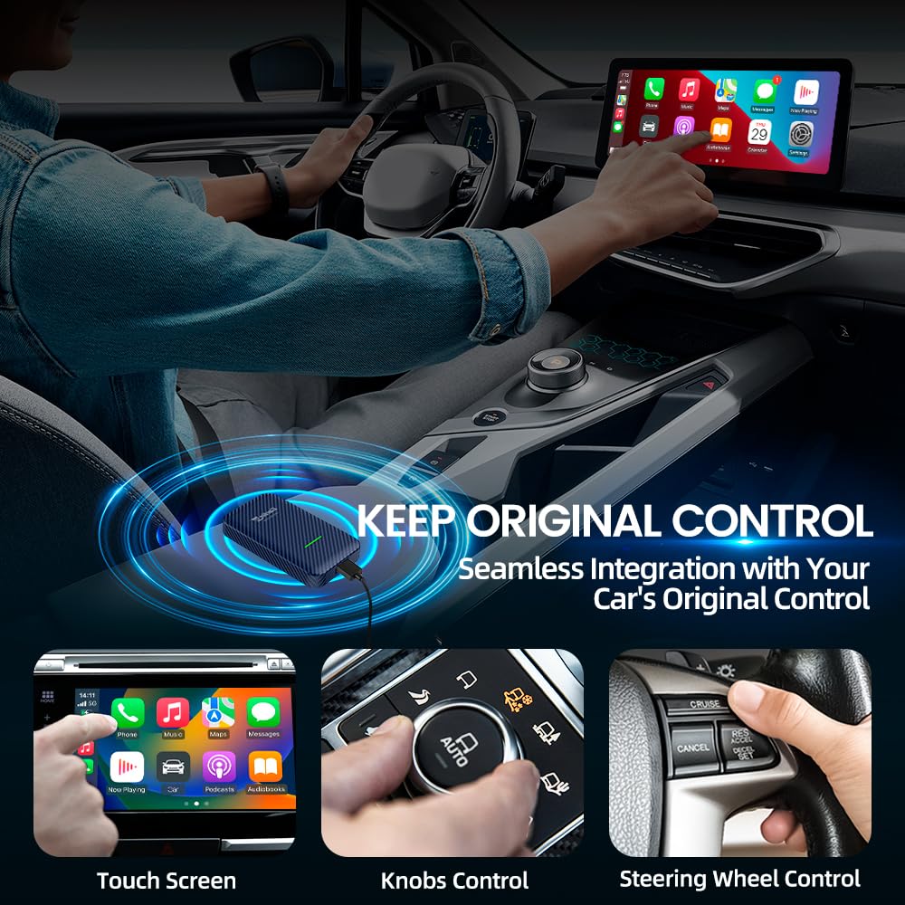 Carlinkit 4.0 2025 Wireless CarPlay & Android Auto Adapter - Convert OEM Wired CarPlay to Wireless, 2-in-1 Dual System Support, 5GHz WiFi, OTA Upgrade - Perfect for Commuting, Road Trips & Hands-Free Driving