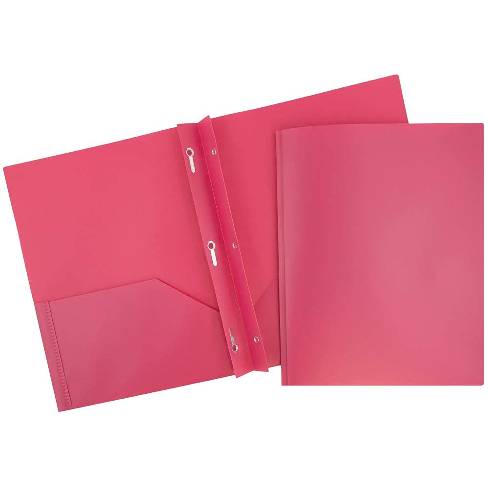 JAM PAPER Plastic Color POP Folders - 2 Pocket Durable Folders with Metal Prongs Fastener Clasps - Fuchsia Hot Pink - 6/Pack - Perfect for School, Office & Home Organization