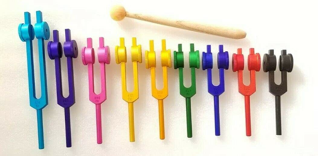 9-Piece Solfeggio Weighted Tuning Fork Set with Mallet & Velvet Pouch - Perfect for Sound Healing, Meditation & Chakra Balancing Therapy