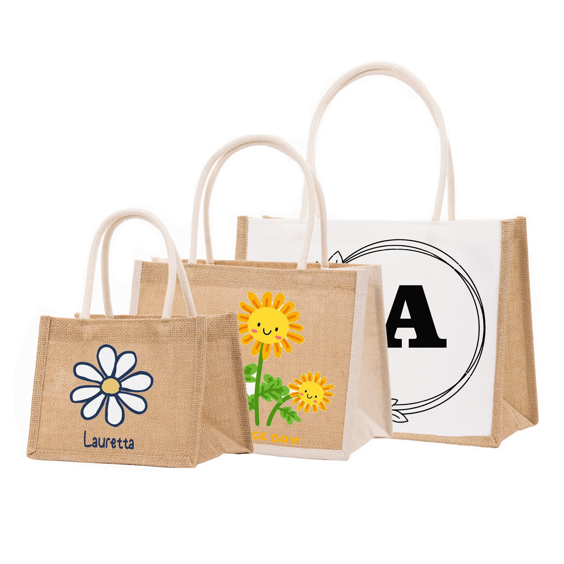 2 Pack Large Burlap Tote Bags for Women - Personalized Jute Shopping Bags, Eco-Friendly Bridesmaid & Teacher Gift - Perfect for Groceries, Beach Trips & Everyday Use