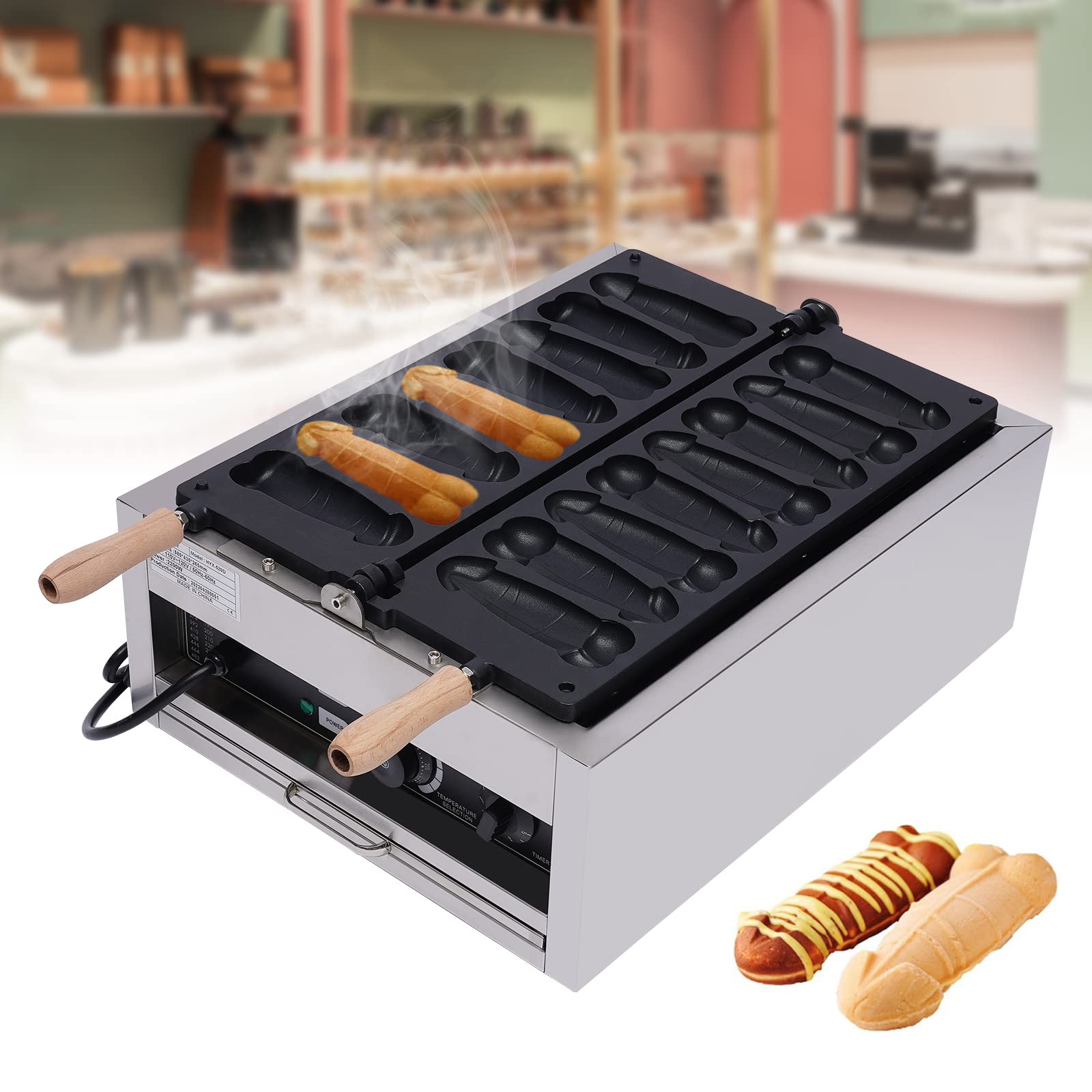Commercial Waffle Dog Maker Machine - Large Non-Stick Electric Corn Dog & Waffle Stick Baker with Adjustable Temperature 50-300°C (Stainless Steel) - Perfect for Restaurants, Food Trucks, and Home Breakfast Cooking