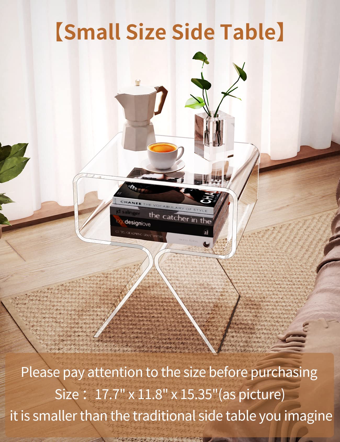 Modern Clear Acrylic Nightstand Side Table - Minimalist End Table for Living Room, Bedroom & Office - Home Decor Display Shelf for Books, Lamps & Decorations