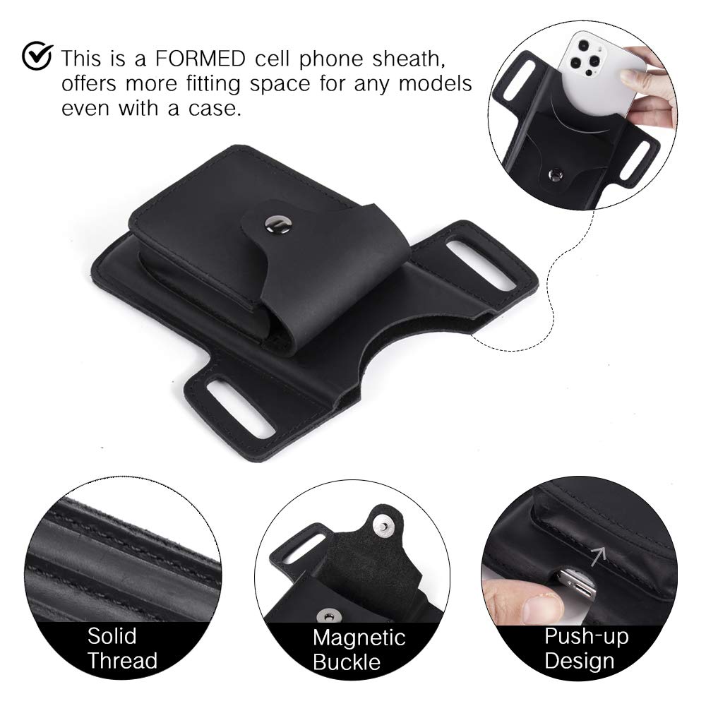 Gentlestache Leather Cell Phone Holster for Belt - Premium Leather Phone Case with Small Pocket - Perfect for Work, Travel & Outdoor Activities