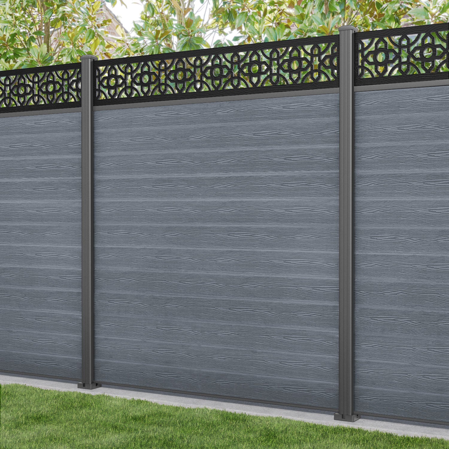 Classic Nabila Fence Panel - Anthracite Color with Aluminum Posts | Durable Outdoor Privacy Fence for Backyard, Garden & Pool Areas