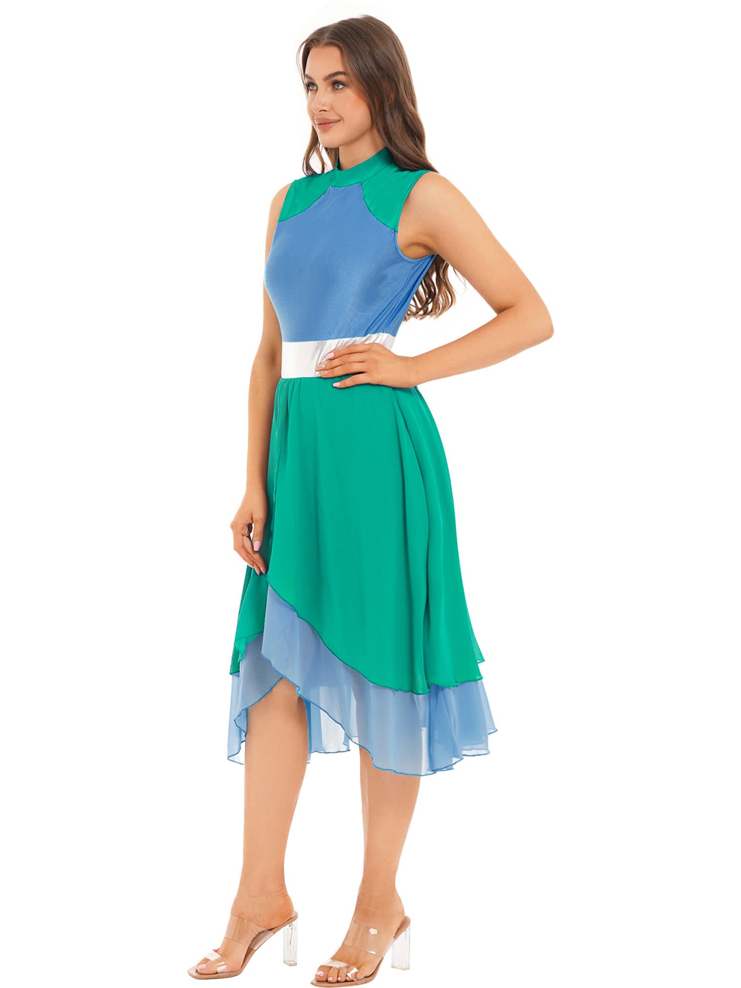 Vastwit Women's Sleeveless Color Block Lyrical Dance Dress - Breathable Worship Costume for Church Performances & Ballet Practice