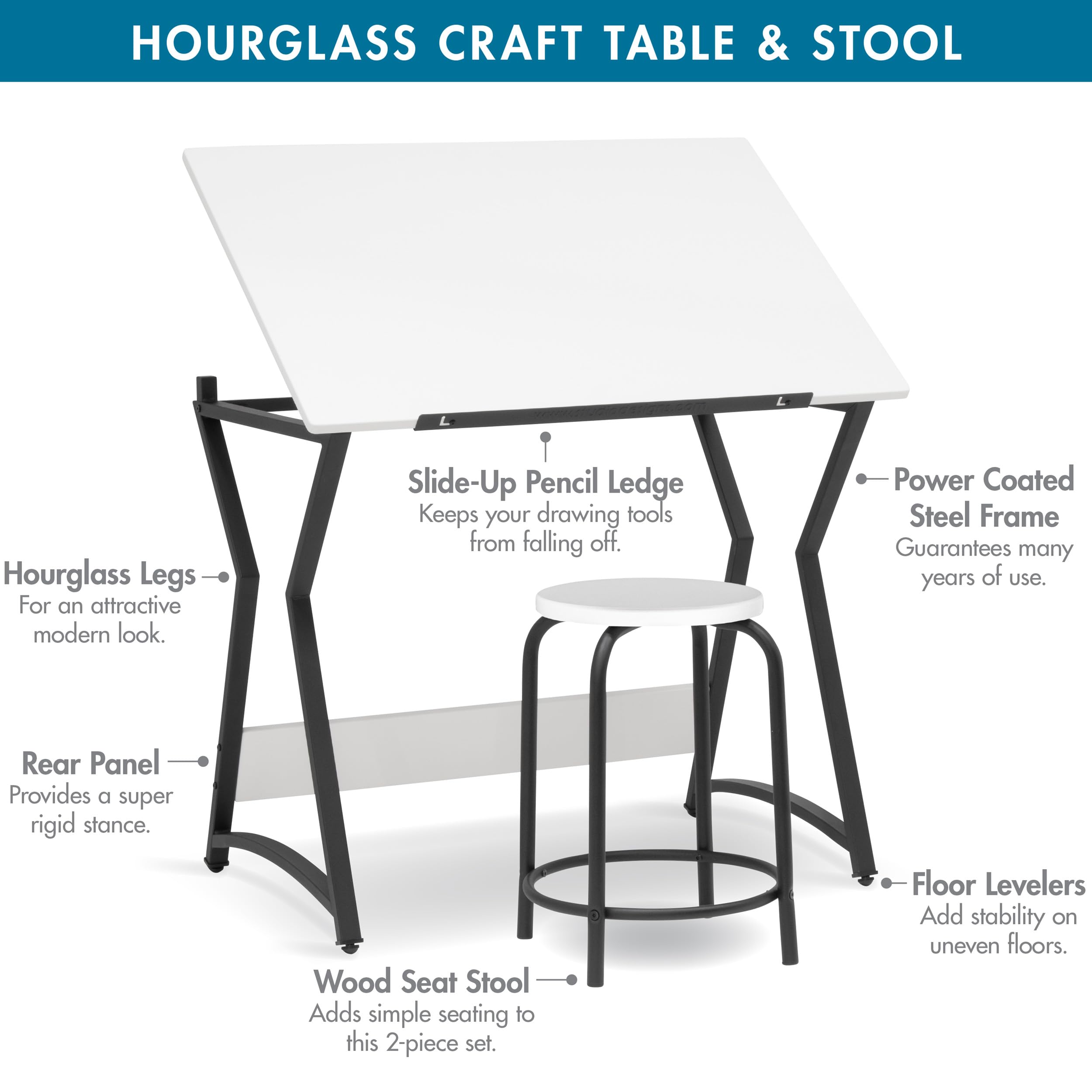 SD STUDIO DESIGNS Adjustable Angle Craft Table with Stool - Ergonomic Drafting & Art Desk for Drawing, Painting, Sewing - Perfect for Artists, Designers & Hobbyists