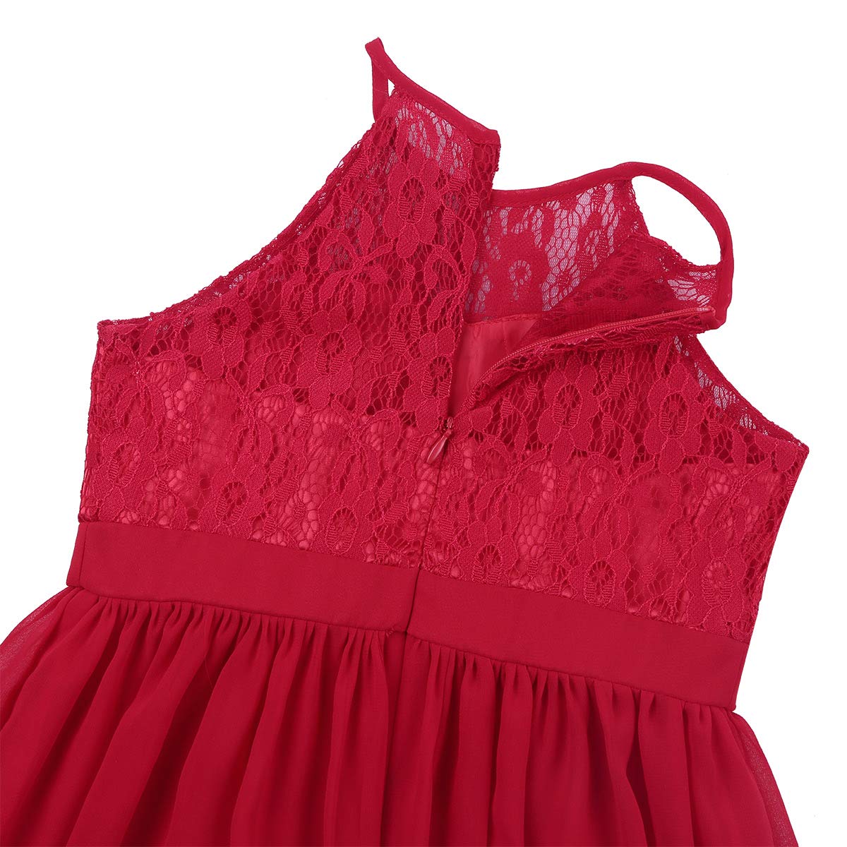 Hularka Girls Halter Neck Floral Lace Chiffon Flower Girl Dress - Elegant Wedding Bridesmaid & Formal Ball Gown for Special Occasions, Parties, and Photoshoots