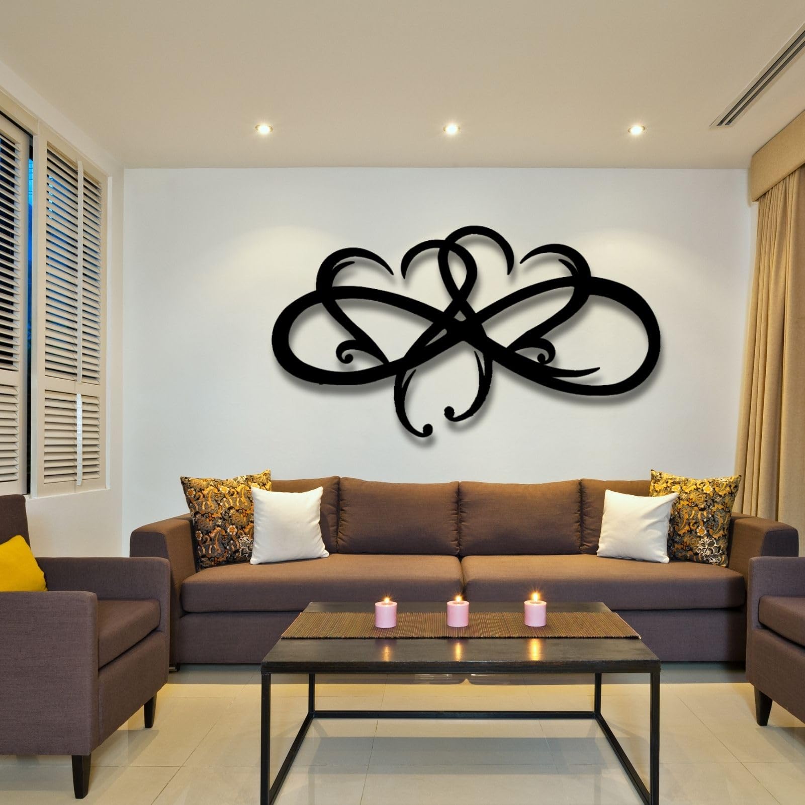 Feuwile Infinity Heart Metal Wall Art - Modern Black Heart Wall Decor for Home, Living Room, Bedroom, Bathroom - 30