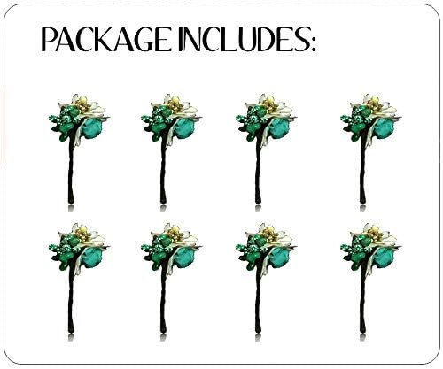 Artificial Rose Hair Pins for Women & Girls - 8 Pack Sea Green Floral Hair Accessories for Weddings, Parties & Everyday Style
