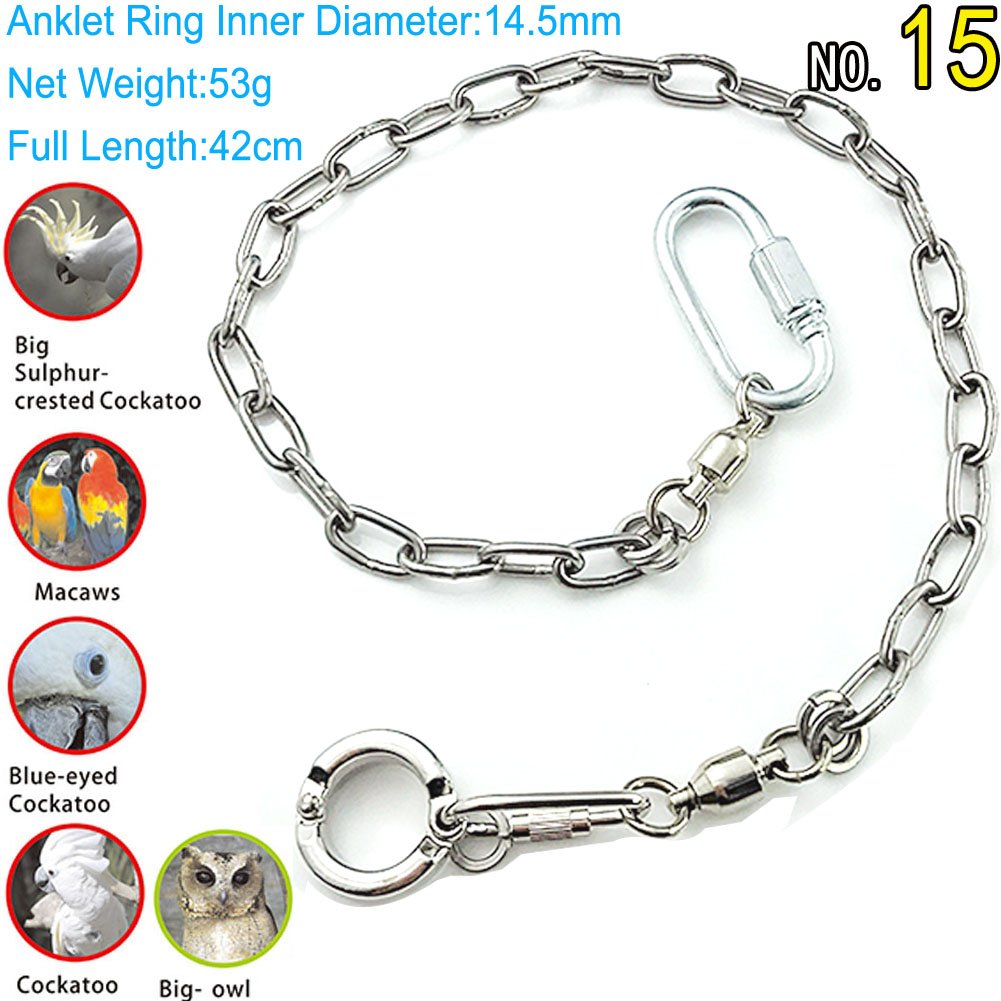 Stainless Steel 304 Parrot Leash & Foot Chain - 14.5mm Anklet Ring for Pet Birds (Model 15) | Safe & Durable for Outdoor Walks & Training