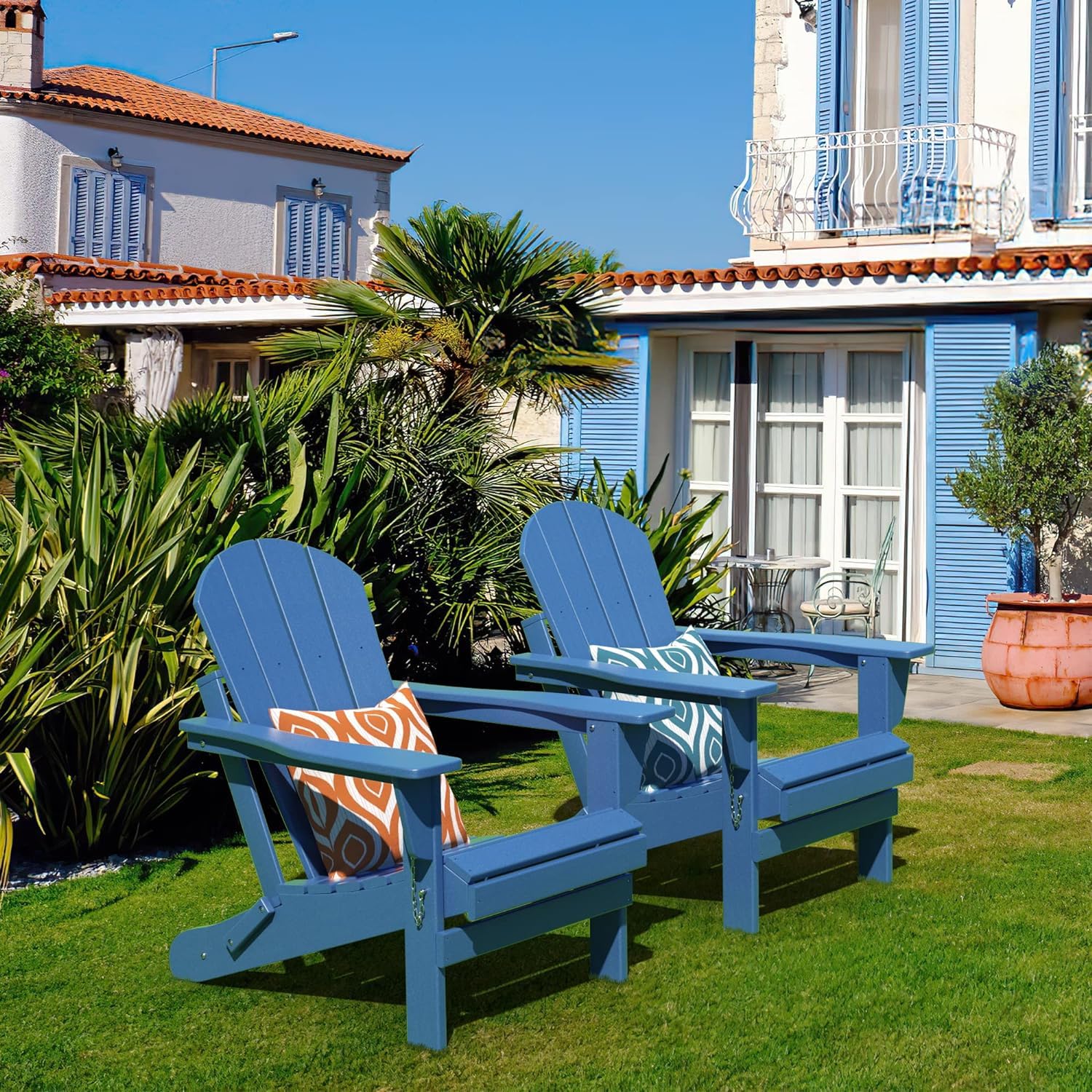 TORVA Folding Adirondack Chair - All-Weather HDPE Resin Outdoor Patio Chair for Backyard, Garden, Beach & Deck - Fire Pit & BBQ Seating - Navy Blue (Perfect for Camping, Picnics & Relaxing Outdoors)