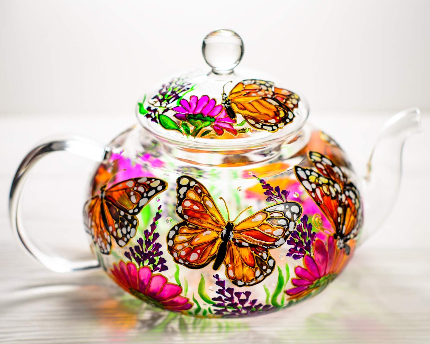 Hand-Painted Butterflies & Flowers Teapot Set with 2 Cups & Saucers - Elegant Wedding & Mother's Day Gift for Women - Luxury Tea Accessories for Afternoon Tea Parties & Bridal Showers