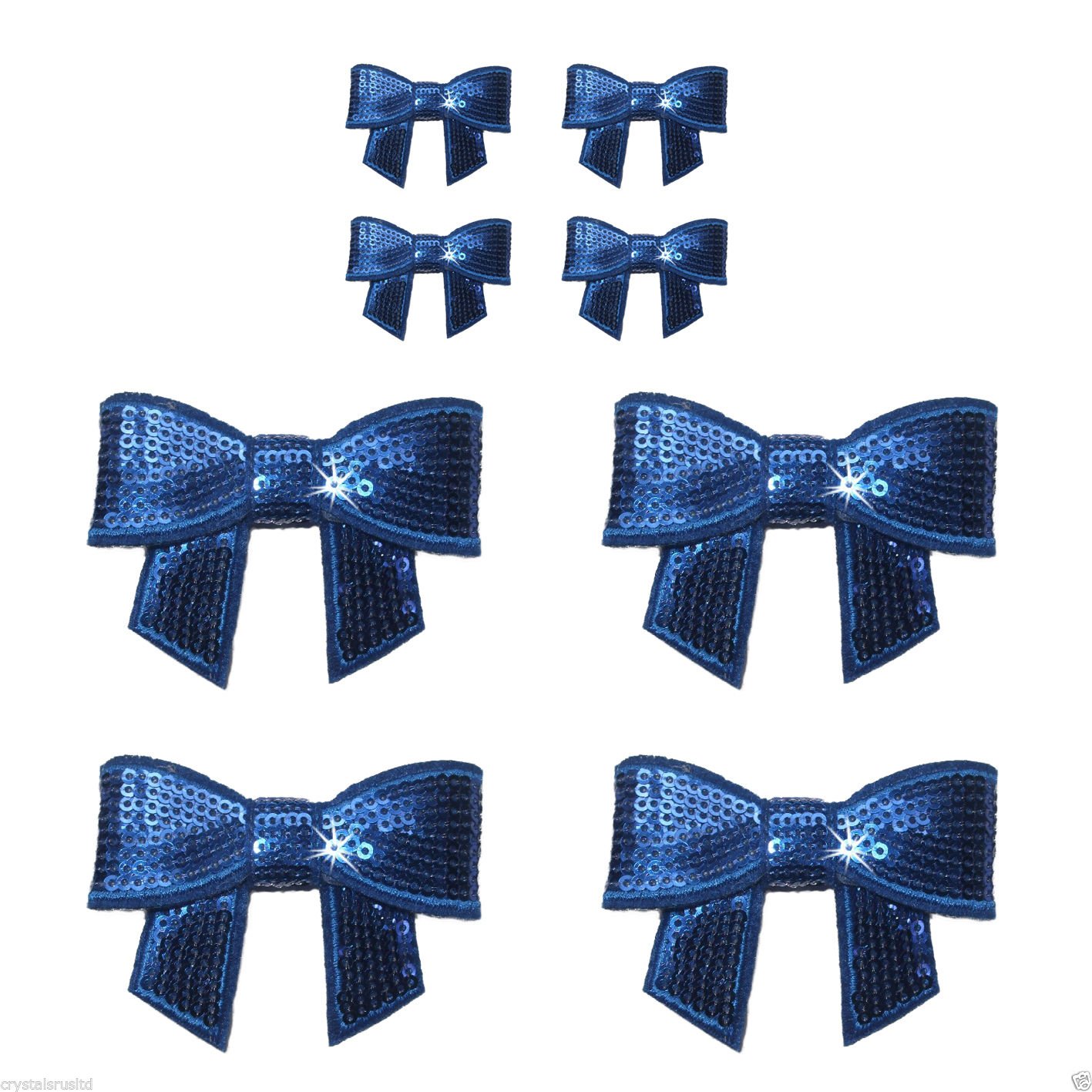 8PCS Blue Sequin Iron-On Bows Patches for DIY T-Shirts, Hats, Jeans - Cute Embroidery Fabric Transfers for Kids & Adults - Perfect for Costumes, Fashion & Craft Projects