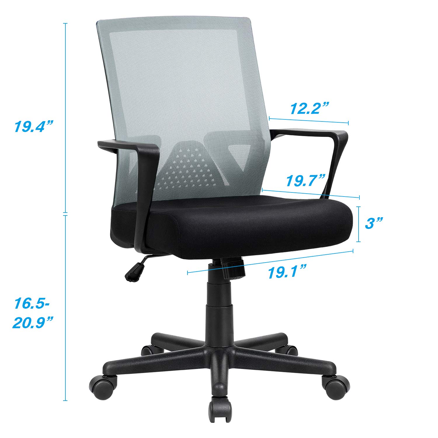 Furniwell Ergonomic Office Chair - Mid Back Mesh Computer Desk Chair with Lumbar Support & Adjustable Armrests - Modern Swivel Task Chair for Home & Office Workspace (Grey)
