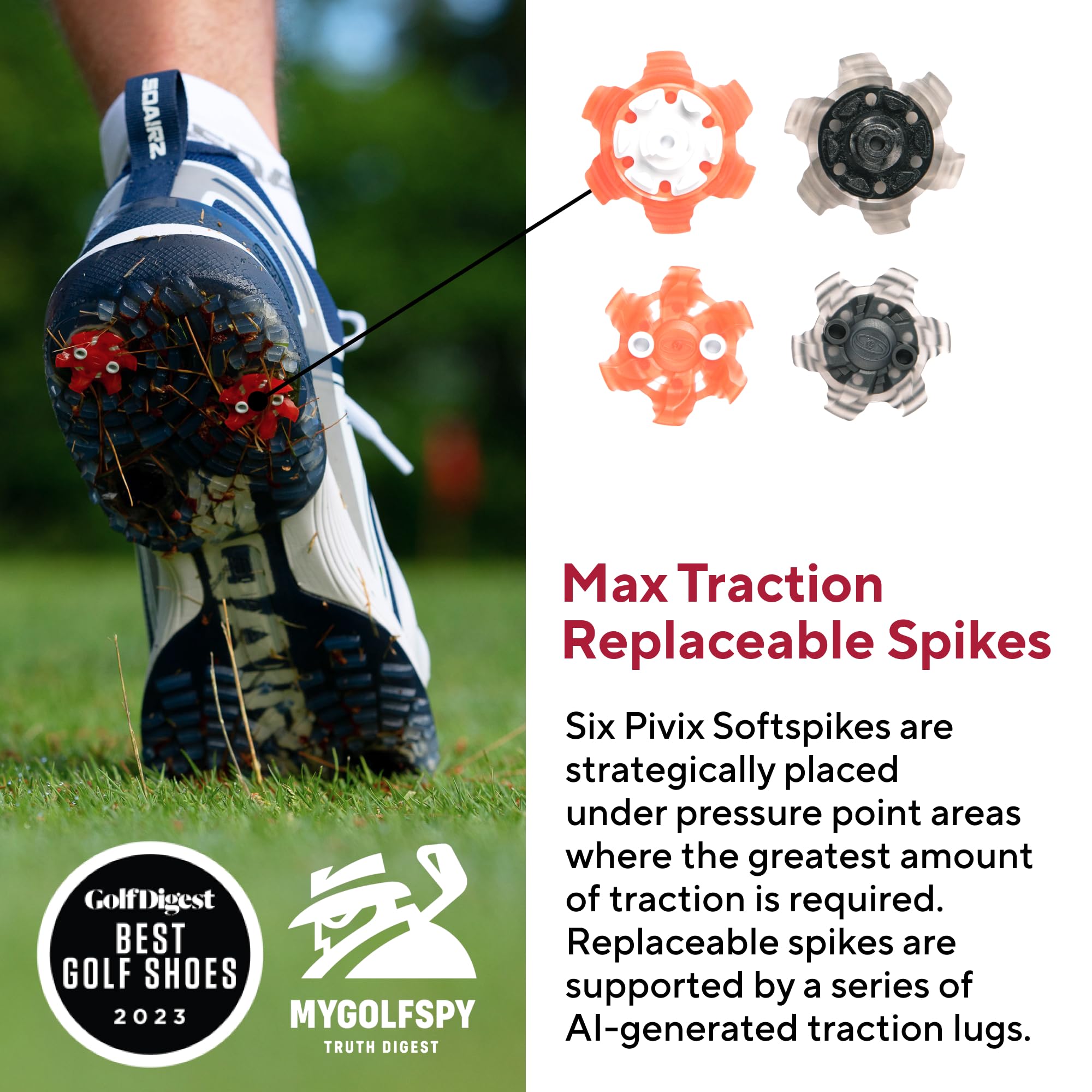 SQAIRZ SPEED2 Men's Golf Shoes - Waterproof Spiked Athletic Golf Footwear for Balance & Performance | Replaceable Cleats | Ideal for Golf Course, Driving Range & Outdoor Sports Activities