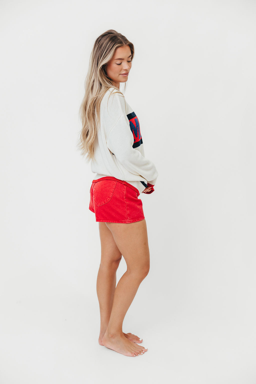 American Graphic Print Long Sleeve Crewneck Sweater - White & Multi Color | Casual Fall Winter Fashion for Men & Women