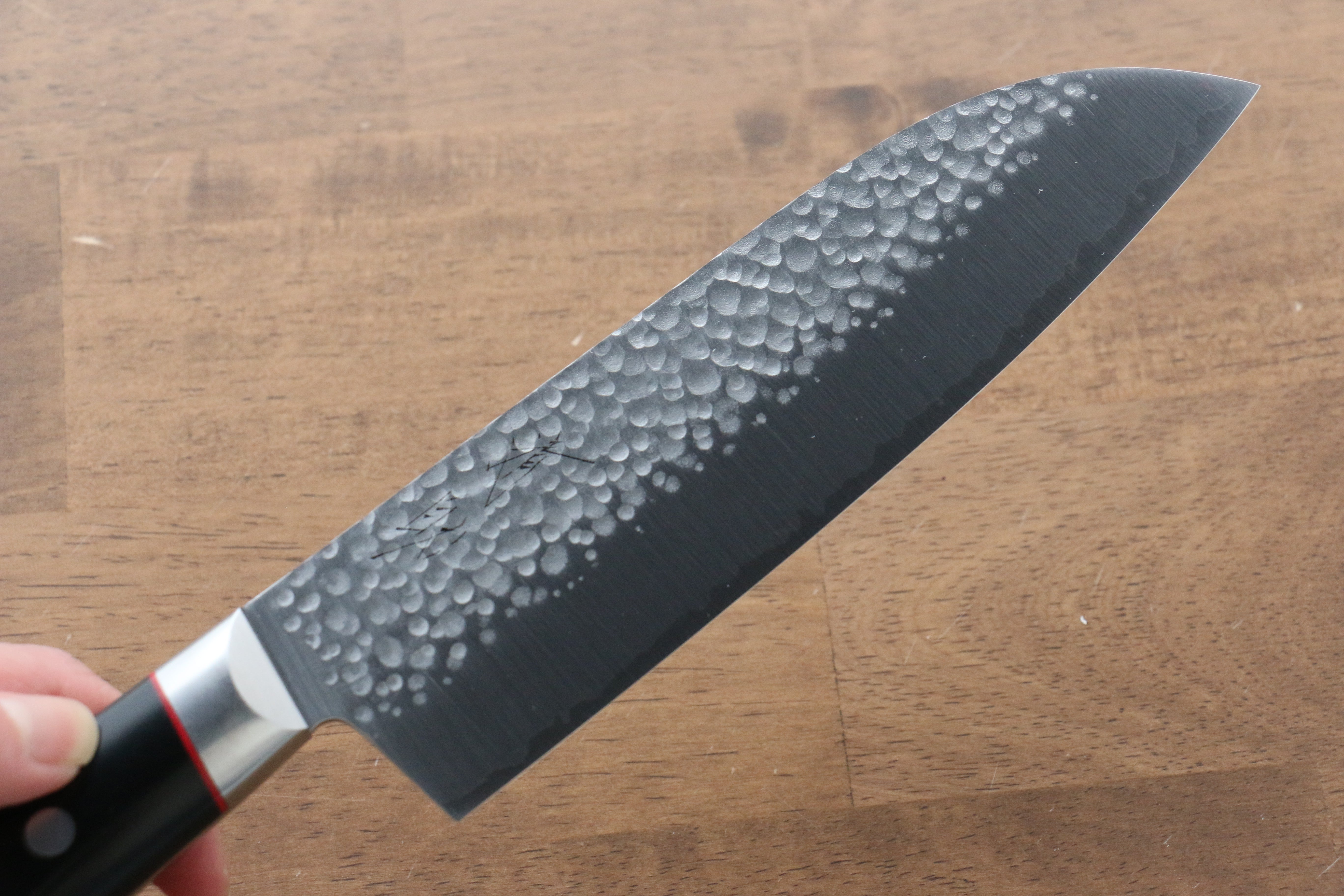 Seisuke PRO J VG10 Hammered Santoku Knife 170mm - Black Micarta Handle - Japanese Kitchen Knife for Slicing, Dicing & Chopping - Perfect for Home Chefs & Professional Cooks