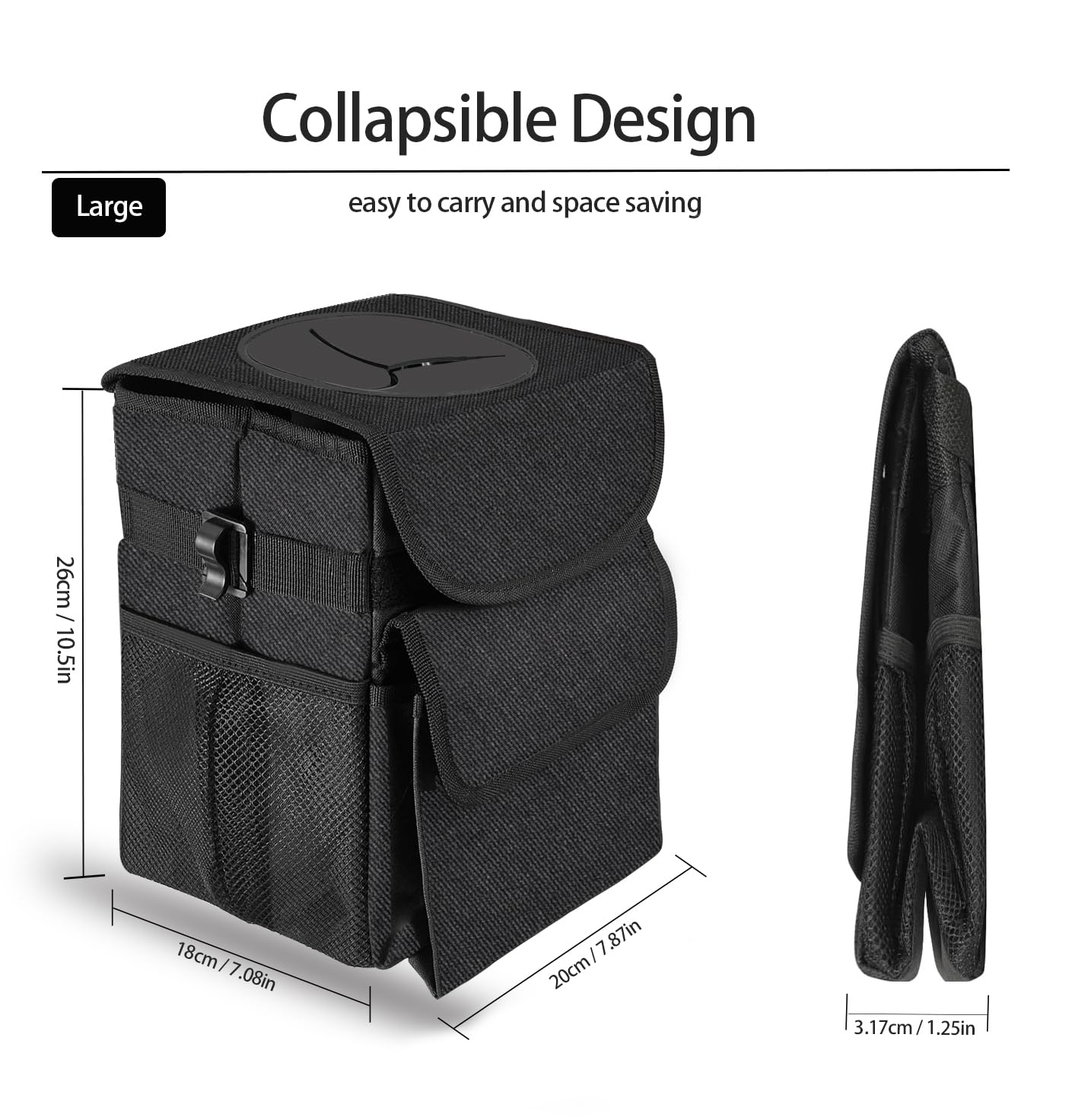Leak-Proof Car Trash Can with Lid & Storage Pockets - Waterproof Vehicle Garbage Bin Organizer | Perfect for Road Trips, Commuting & Family Car Rides