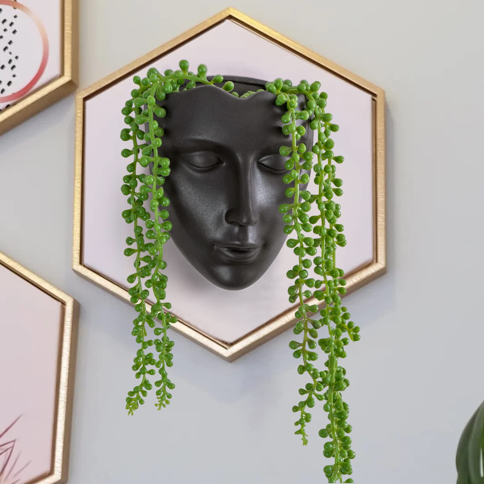 Unique Black Female Head Planter for Succulents - Indoor Wall Hanging Plant Pot with Drainage Hole | Perfect for Home Decor, Office Plants & Gift Ideas