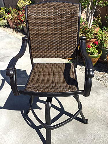 9-Piece Outdoor Fire Pit Dining Set with Swivel Barstools & Cast Aluminum Wicker Table - Patio, Backyard, Garden Furniture for Entertaining & Relaxation