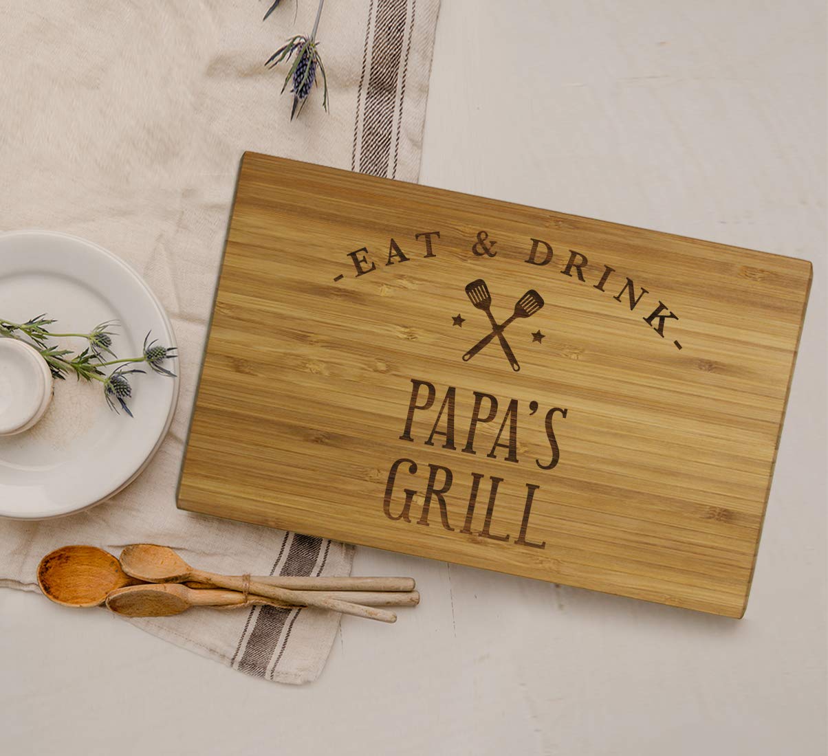 Andaz Press Large Bamboo Wood BBQ Cutting Board with Laser Engraving - 17.75 x 11-inch Chopping Board for Grilling, Serving & Food Prep - Perfect Gift for Christmas, Birthday & Chef Kitchen - Ideal for Outdoor BBQ, Picnics & Holiday Entertaining