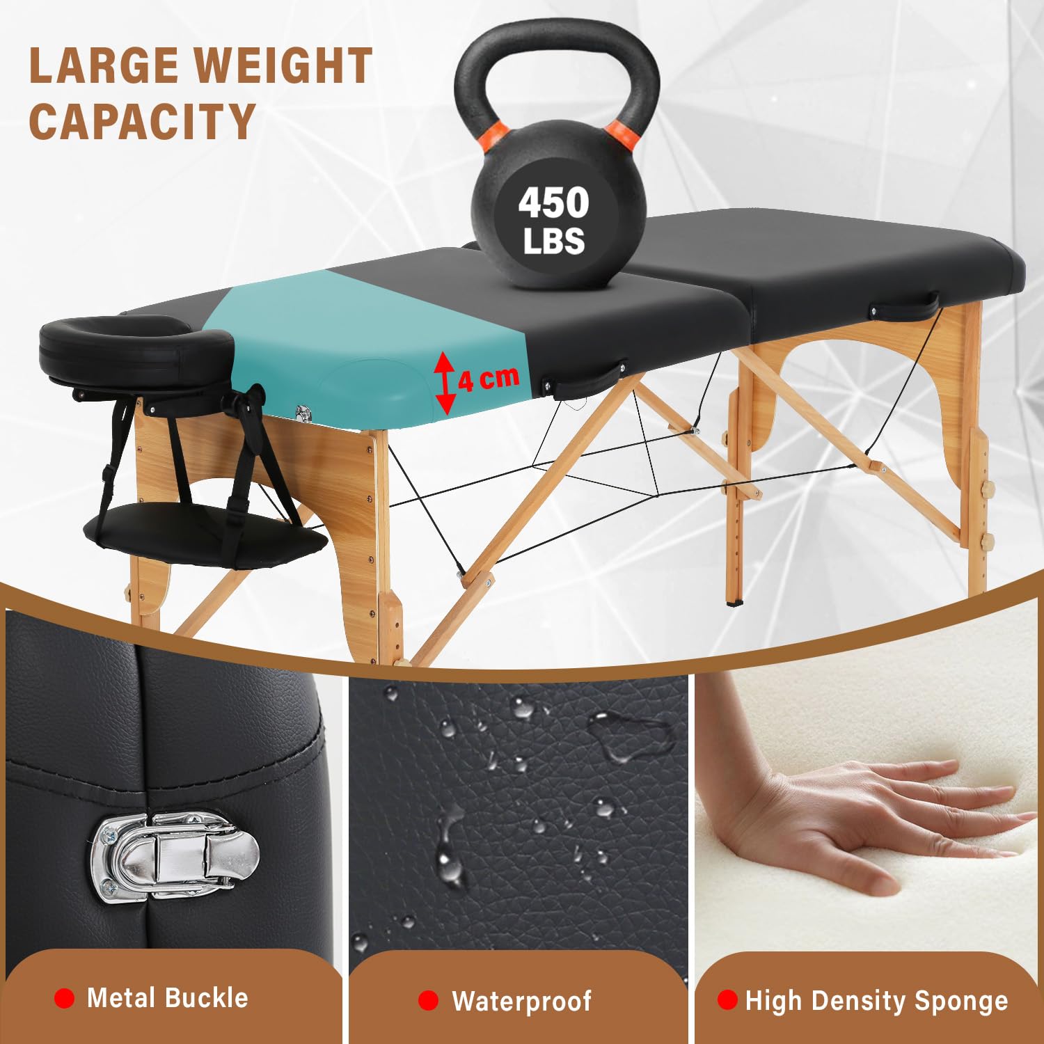 FDW Portable Massage Table - 28 Inch Wide Foldable Spa Bed with Adjustable Height & Half Bolster, Includes Oxford Carrying Bag - Perfect for Professional Massage, Facial Care, Foot Spa, and Tattoo Services