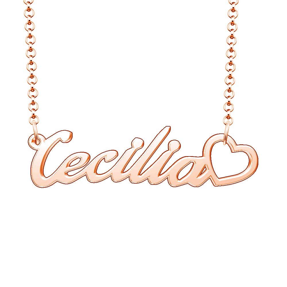 Personalized Rose Gold Plated Heart Name Necklace - Custom Engraved Jewelry Gift for Women, Mom, Girlfriend - Perfect for Valentine's Day, Anniversary & Birthday