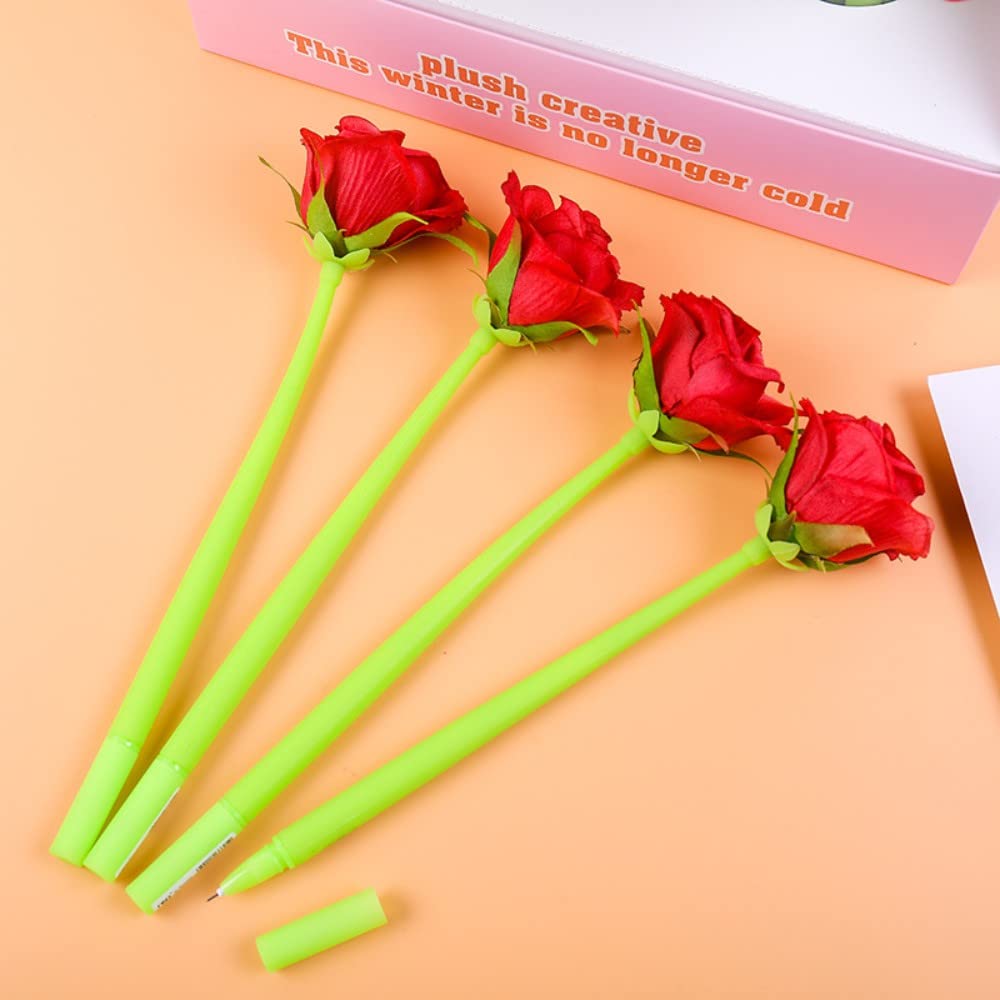 6Pcs Rose Gel Pens - Soft Pompon for School, Office & Gifts