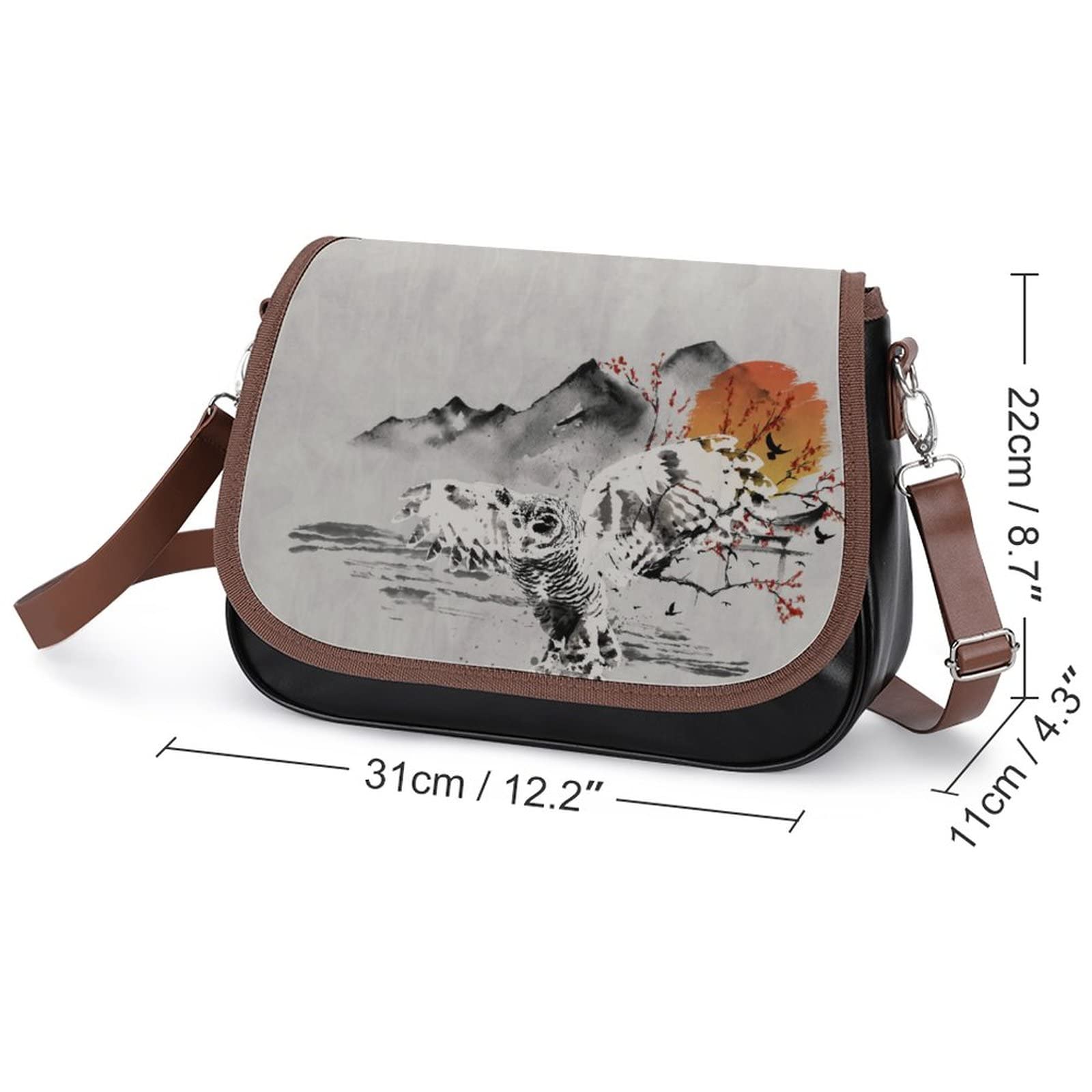 Stylish PU Leather Crossbody Shoulder Bag for Women - Printed Owl Ink Painting Design - Perfect for Casual Outings, Travel & Everyday Use