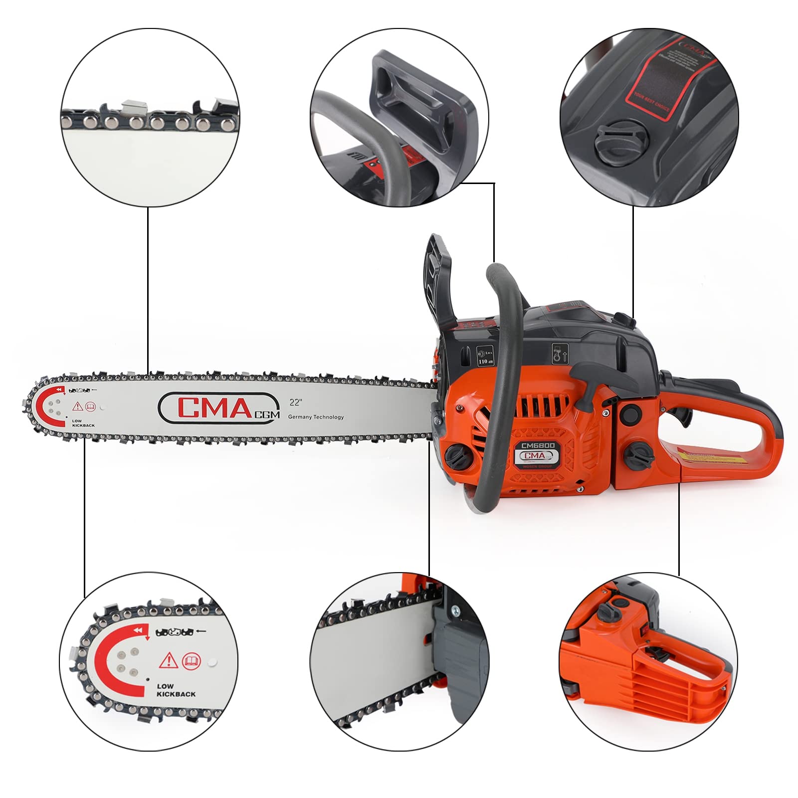 Topteng 22 Inch 68cc Gas Chainsaw - Powerful 22