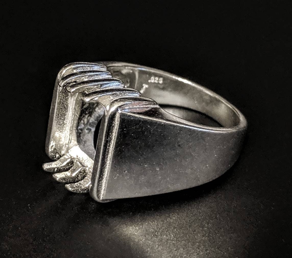 10x8mm & 12x10mm Emerald Cut Sterling Silver or 10K Gold Pre-Notched Blank Men's Ring Size 10 - Wedding Band, Engagement Ring Setting (163 304/143 304) - Perfect for Proposals, Anniversaries & Gifts