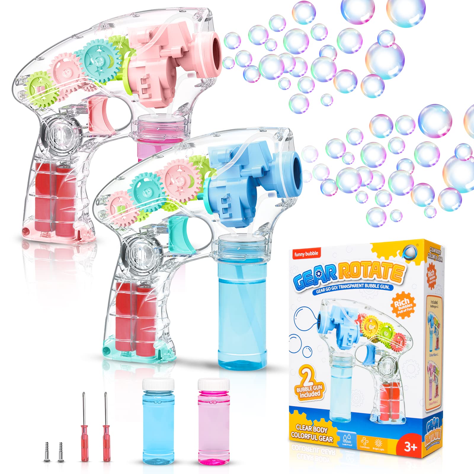 GeatPro Bubble Guns for Kids - Bubble Machine Blower with 1000-1500 Bubbles Per Minute, Includes 2 Bubble Water Bottles - Fun Outdoor Party Toys for Toddlers, Birthday Gifts & Music Events - Perfect for Backyard Play, Summer Activities & Family Gatherings