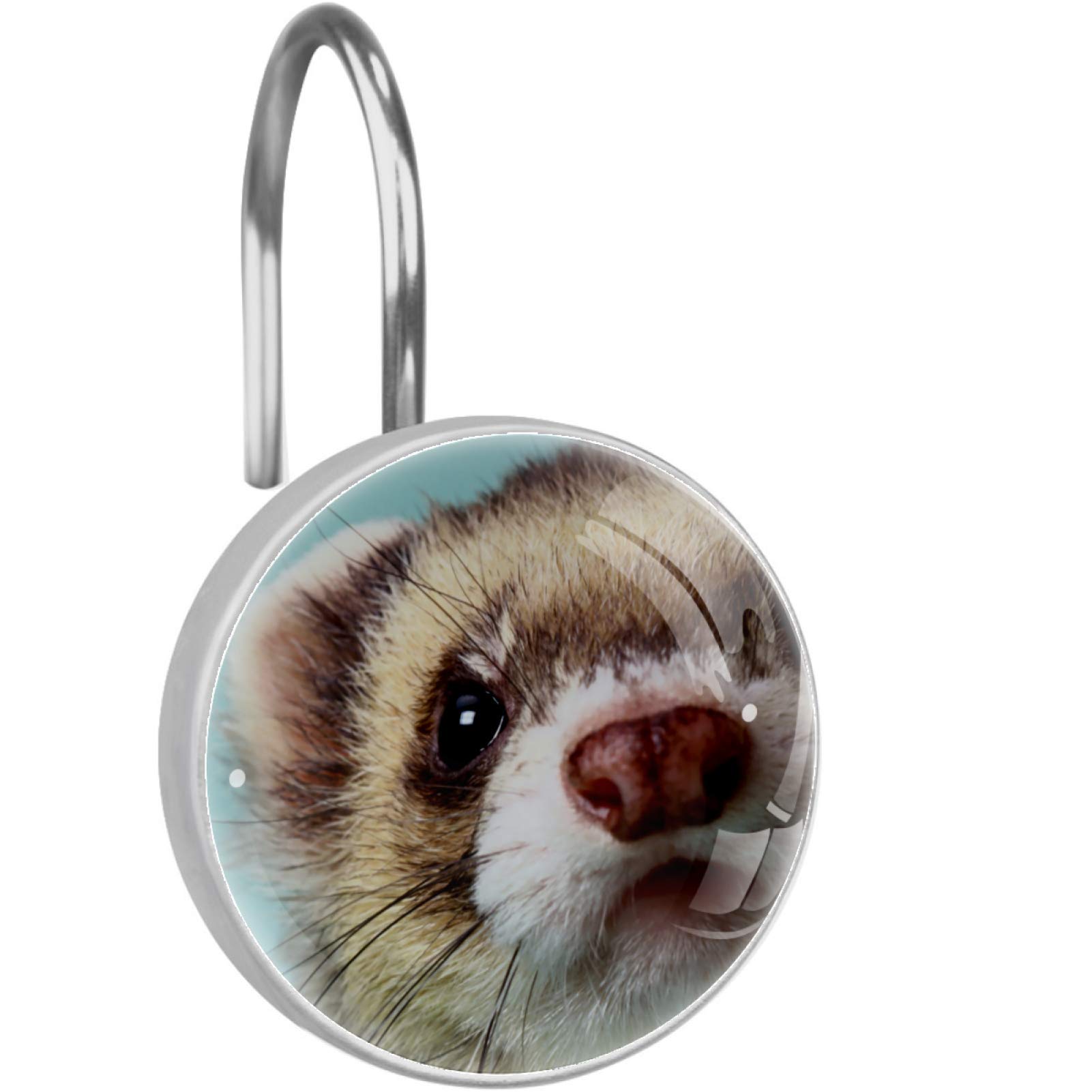 Nigel Shower Curtain Hooks - 12 Pack Rustproof Metal Hooks for Bathroom Decor, Ferret Design Shower Rings | Perfect for Bathroom, RV, and Dorm Shower Curtains