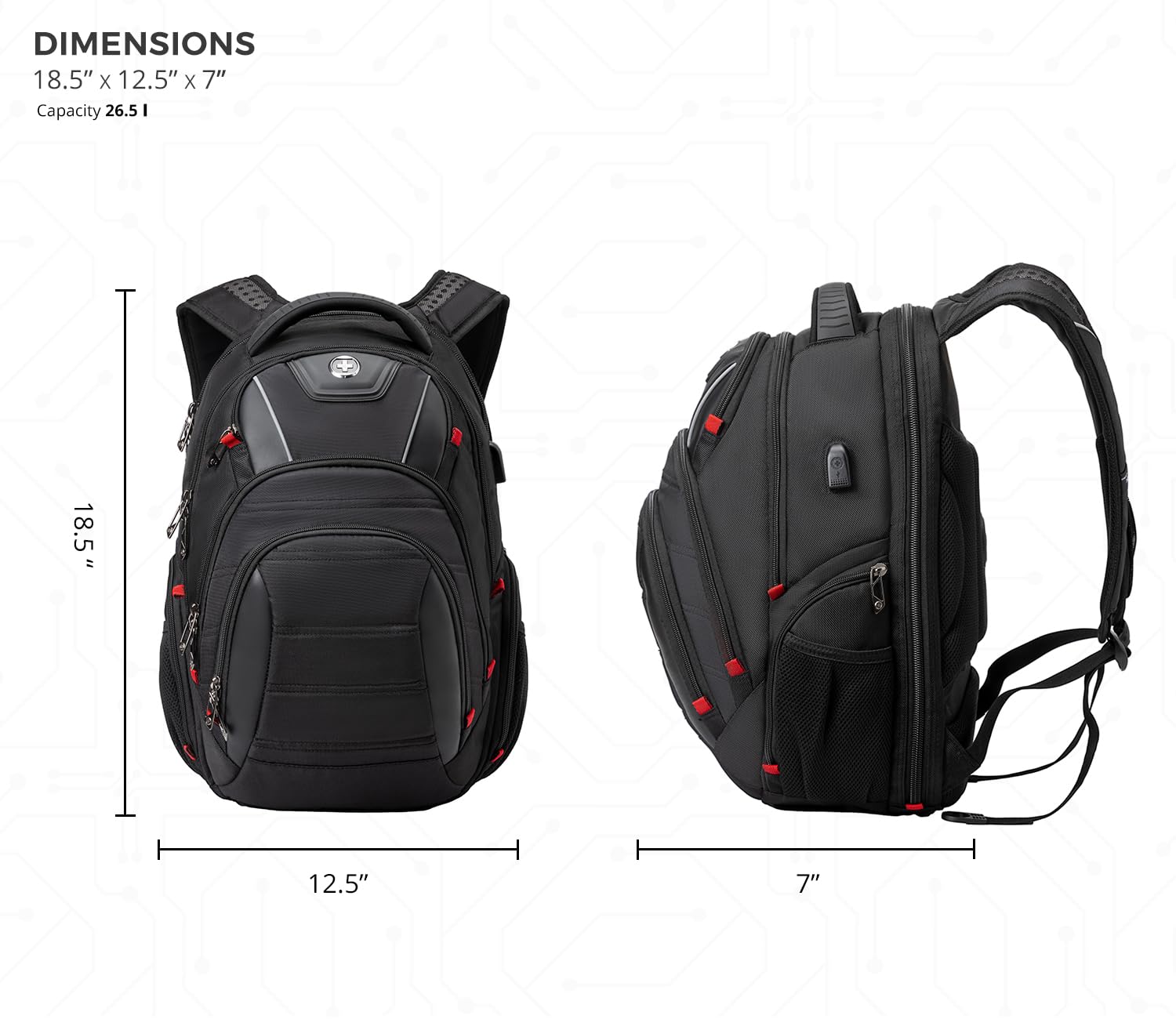 Swissdigital CIRCUIT Men's Laptop Backpack - USB Charging Port & RFID Protection - Fits 15.6 Inch Laptops - College, Business & Travel Backpack - Black (J14-BR) | Perfect for Work Commute, School & Airplane Carry-On