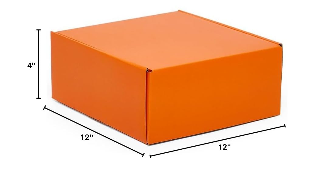 50 Pack - 12x12x4 Inch Orange Corrugated Tuck Top Shipping Boxes for Ecommerce, Packing, Storage & Moving Supplies - Heavy Duty Cardboard Boxes for Shipping, Home Organization & Business Use