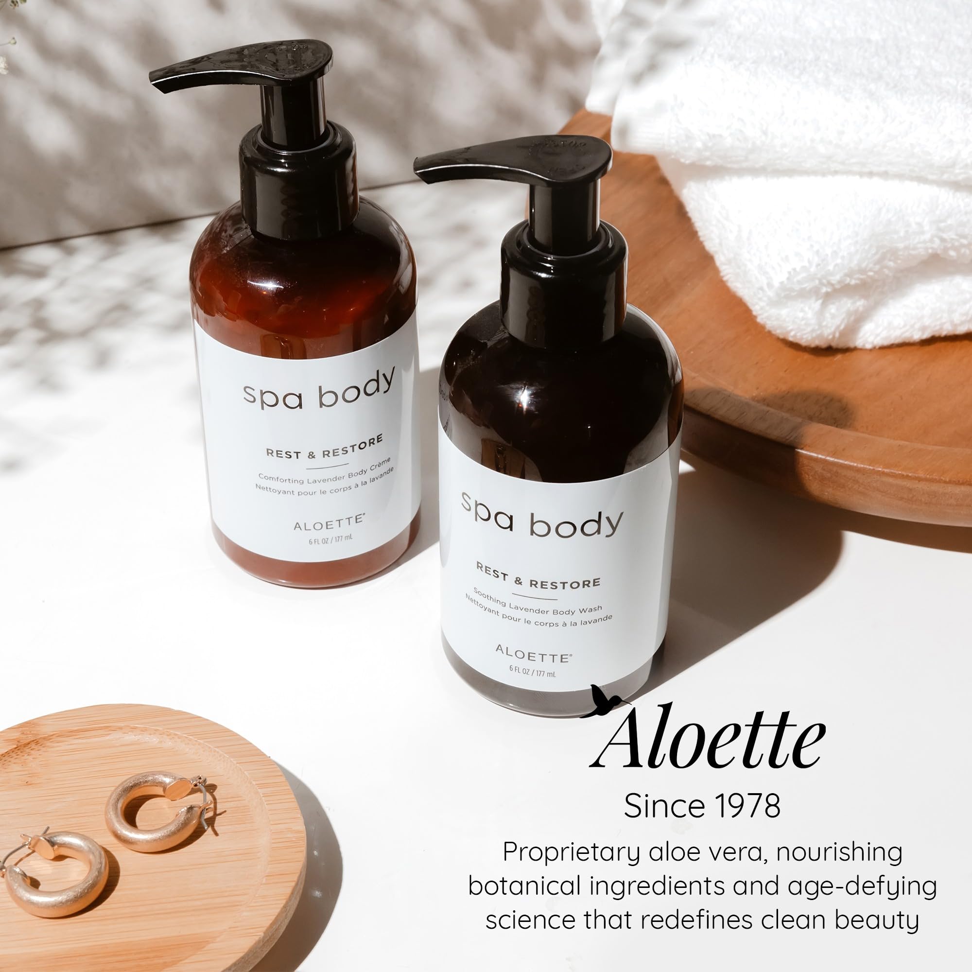 Aloette Lavender Body Care Set - Rest & Restore Body Cream & Body Wash for Relaxation & Sleep | Hydrating Skincare Gift Set for Women | Perfect for Spa Nights & Self-Care Routines