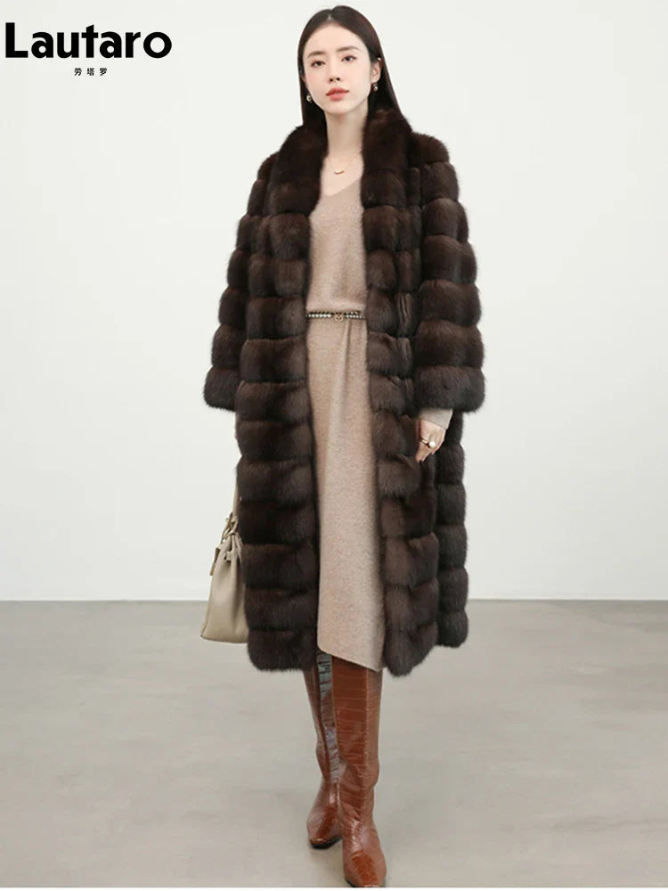 Luxury Faux Sable Fur Coat for Women - Warm Thick Fluffy Winter Overcoat with Shawl Collar | Elegant Outerwear for Fall Winter Fashion, Parties & Cold Weather