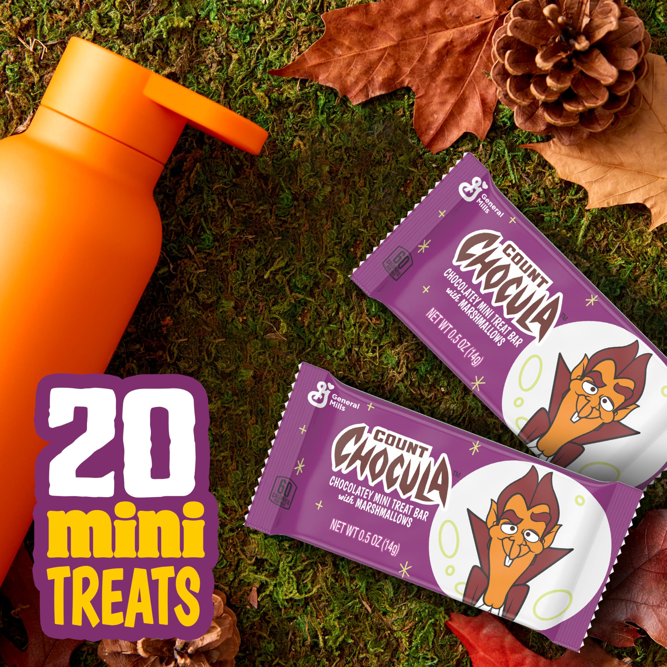 Count Chocula Mini Treat Bars with Marshmallows - 20 Count (10 oz) - Chocolate Cereal Snack Bars for Kids - Perfect for Halloween Parties, Lunchboxes & After-School Treats