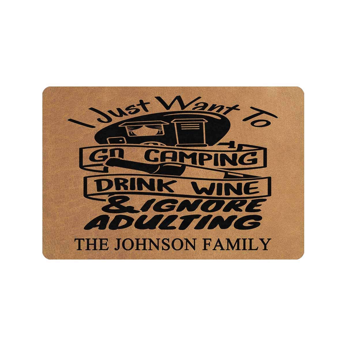 Custom Personalized Camper Doormat 24x16 Inch - Indoor Outdoor Welcome Mat with 'Go Camping Drink' Design - Durable Non-Slip Entrance Rug for RV, Cabin & Home Decor | Perfect for Campers, Trailers, and Vacation Homes