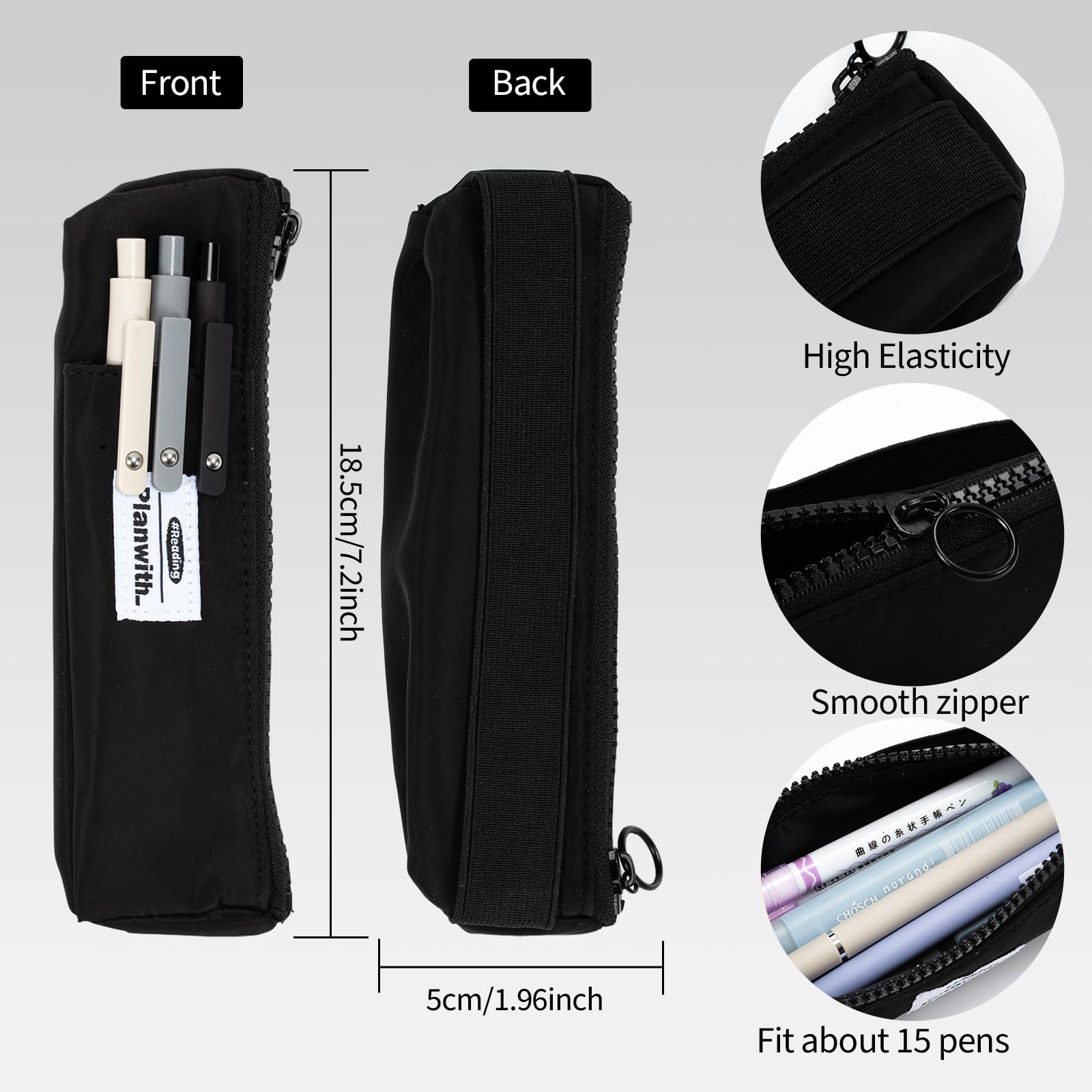 Adjustable Elastic Pen Holder for Notebook - Slim Zipper Pencil Pouch Organizer for Journals, School Supplies & Makeup | Perfect for Students, Office & Travel Organization