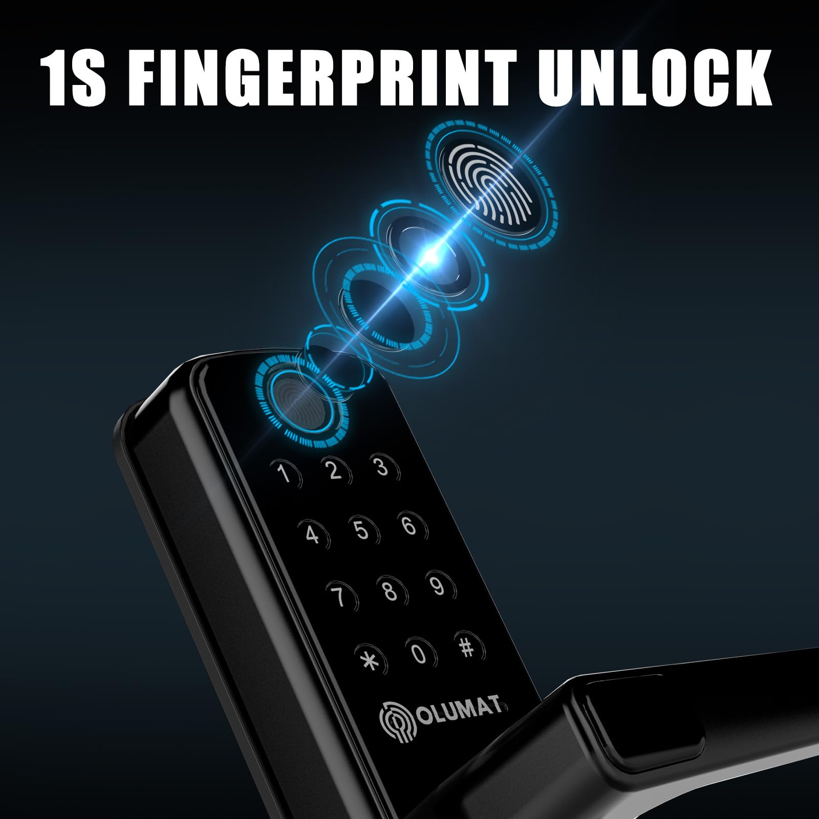 Smart Keyless Entry Door Lock - OLUMAT Fingerprint & Keypad Digital Deadbolt with Handle for Home, Apartment, Garage, Office & Hotel | Secure & Convenient Smart Lock for Front Door, Rental Properties & Commercial Use