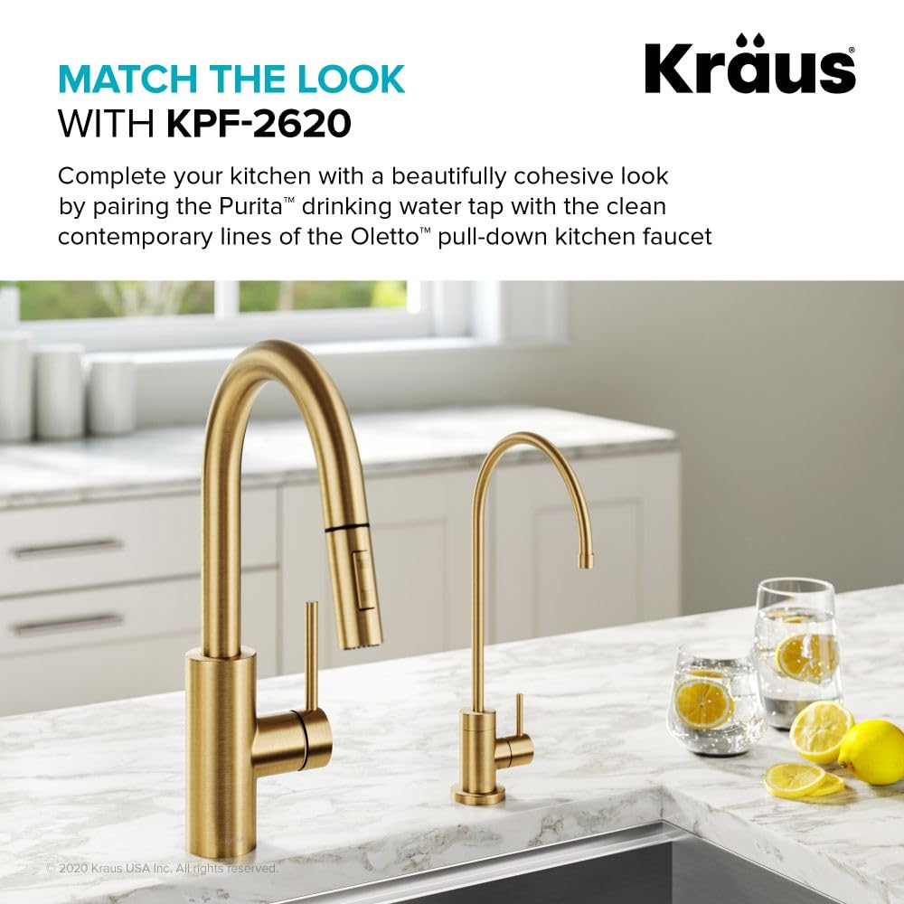 KRAUS Purita 100% Lead-Free Kitchen Water Filter Faucet in Brushed Brass, FF-100BB - Premium Drinking Water Solution for Home & Office Use