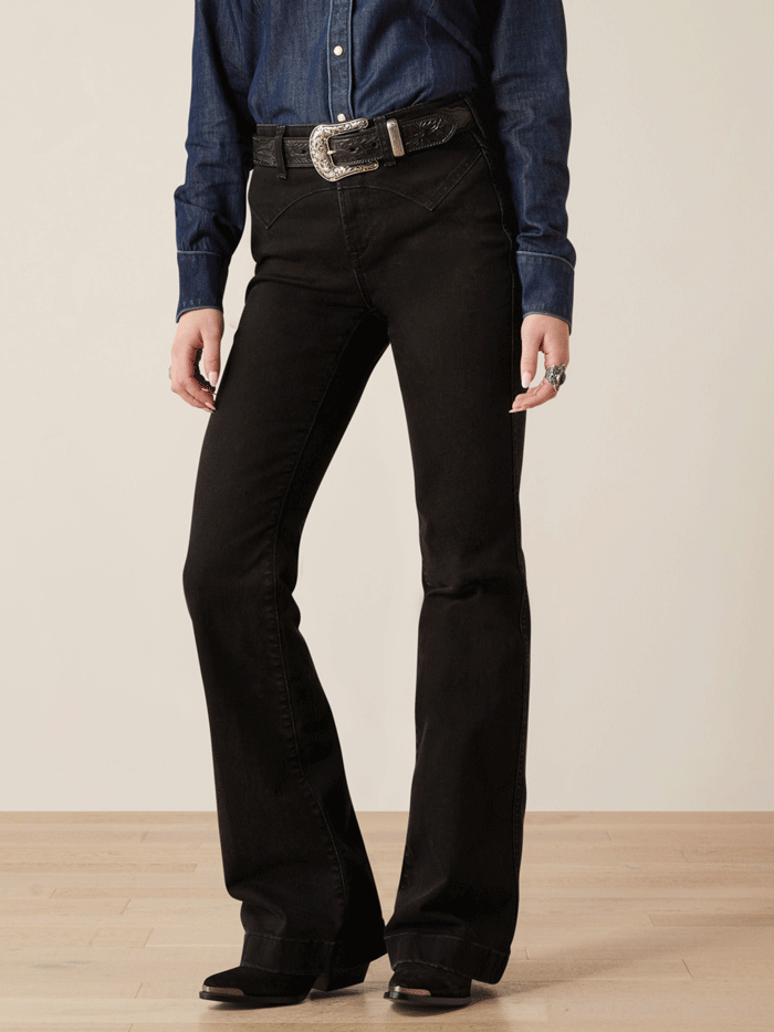 Ariat Women's High Rise Dixie Slim Trouser Jeans - Valencia Black | Comfortable Stretch Denim Pants for Work, Riding & Casual Wear