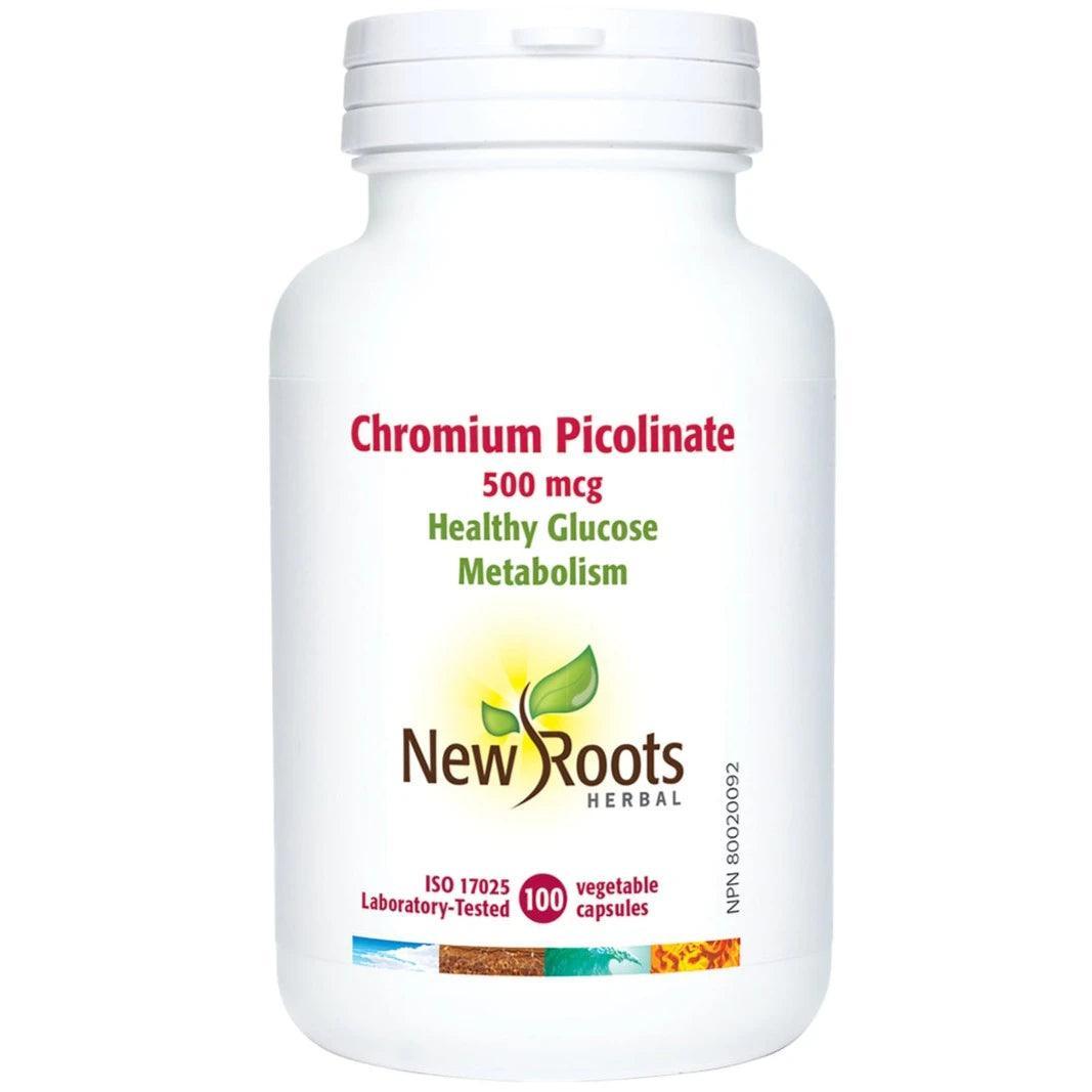 New Roots Chromium Picolinate 500 mcg - 100 Vegetarian Capsules for Blood Sugar Support & Weight Management | Vegan Supplement for Metabolism Boost