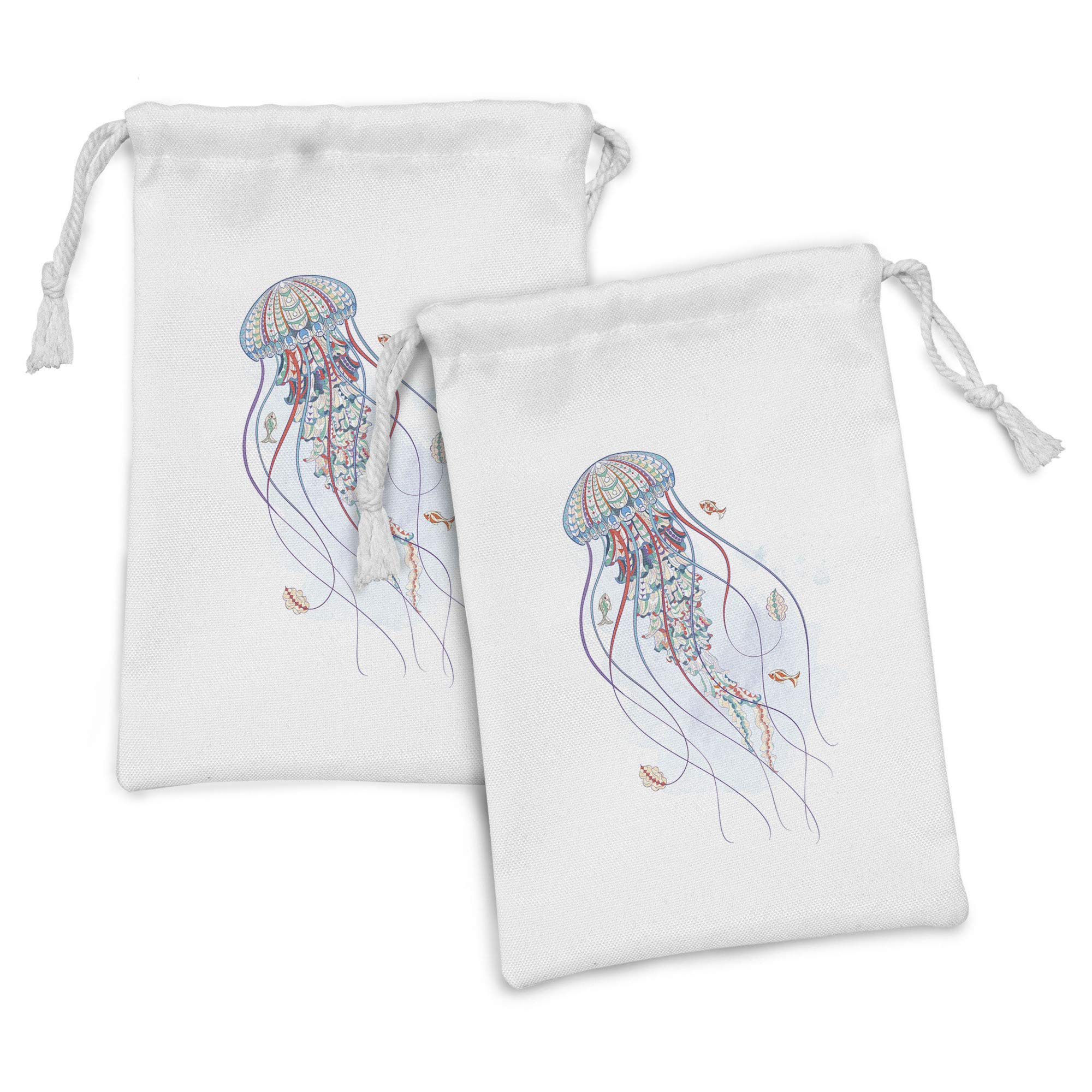Ambesonne Jellyfish Fabric Pouch Set of 2 - Ocean Creature Drawstring Bags for Toiletries, Masks & Travel Essentials (9