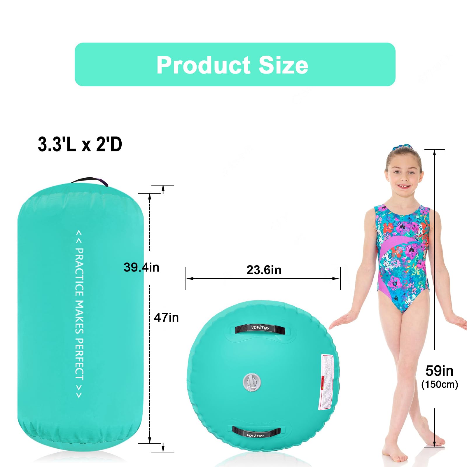 VOFiTNY Inflatable Gymnastics Air Mat - Foldable Tumbling Track with Air Barrel & Octagon Mat | Includes Electric Pump for Home, Gym & Backyard Training | Perfect for Cheerleading, Yoga & Kids Play