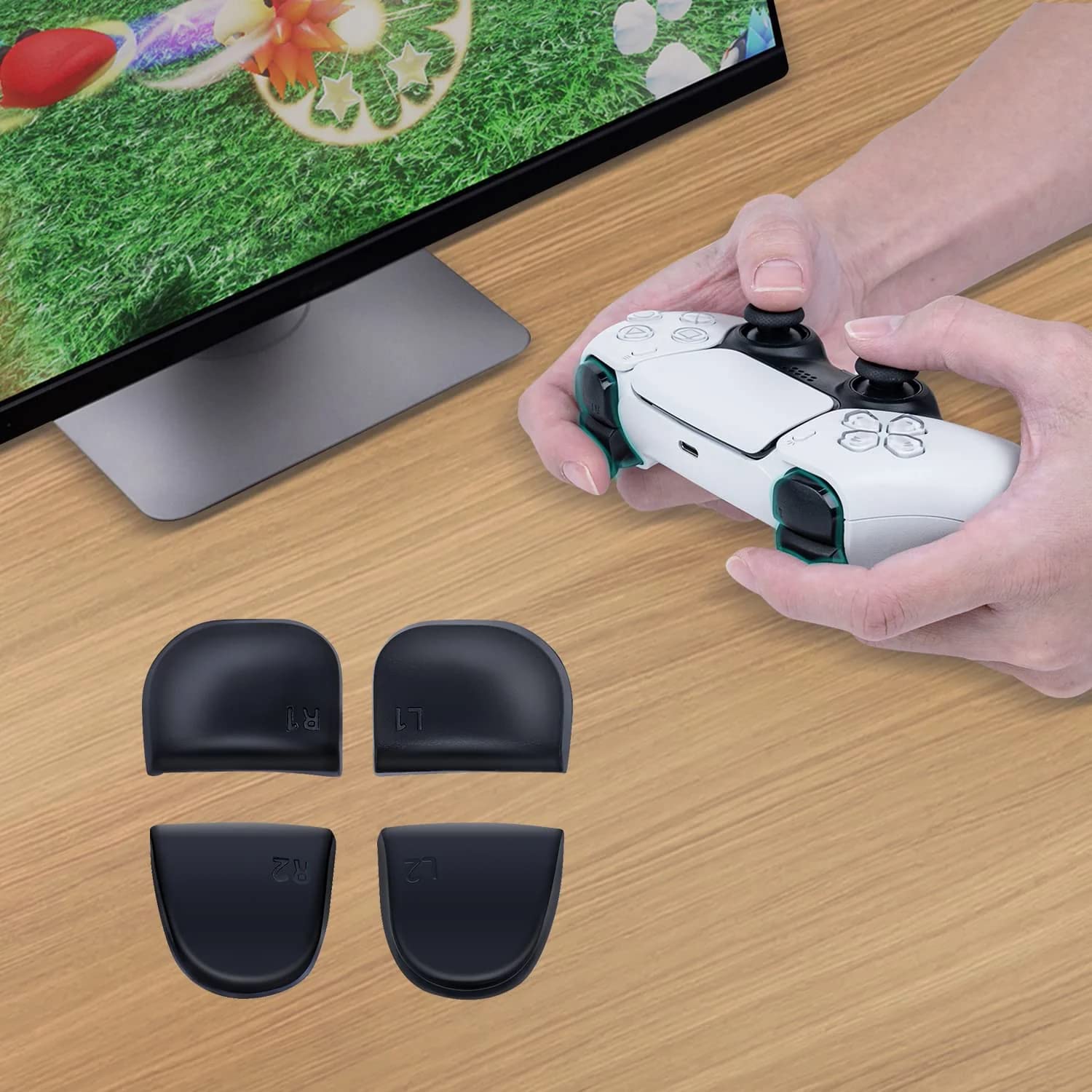 Black TASTI ESTERNI L1 R1 L2 R2 with Springs for PS5 DualSense Controller - Enhance Your Gaming Experience with Responsive Buttons for FPS, Racing & Action Games